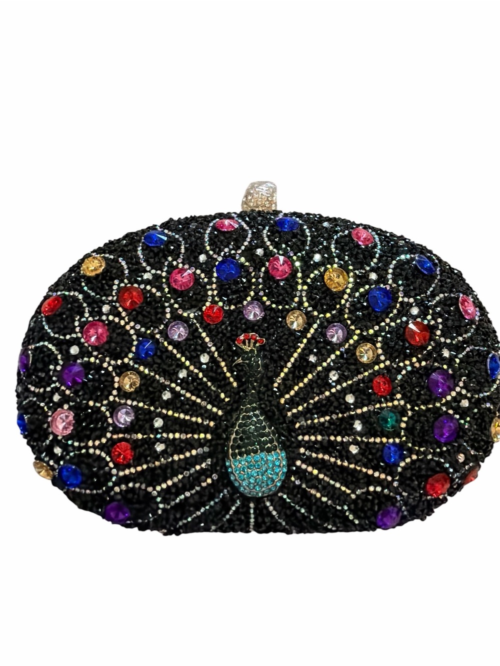 Embellished Black Peacock Crystal Evening Clutch NWOT
